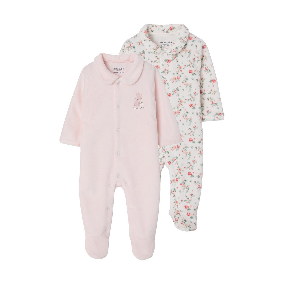 Lot de 2 dors-bien ouverture devant rose pâle, VERTBAUDET
