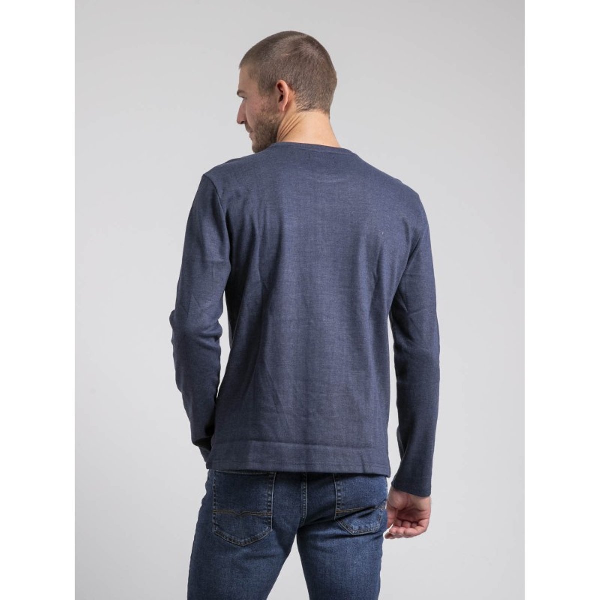 T-shirt Manches Longues Col Rond Pur Coton Jaboutix bleu marine, RITCHIE