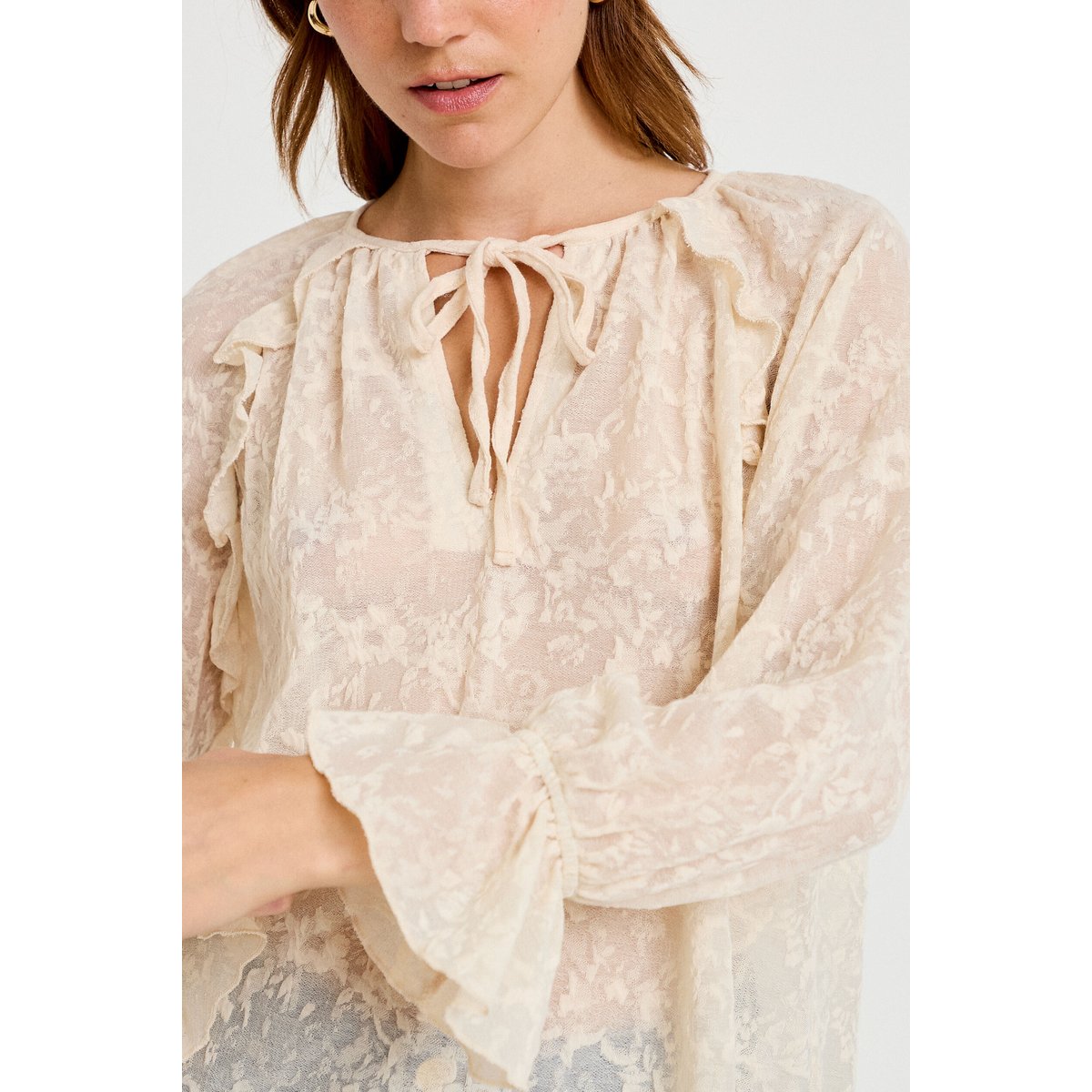 Blouse droite manches longues col rond ecru, CACHE CACHE