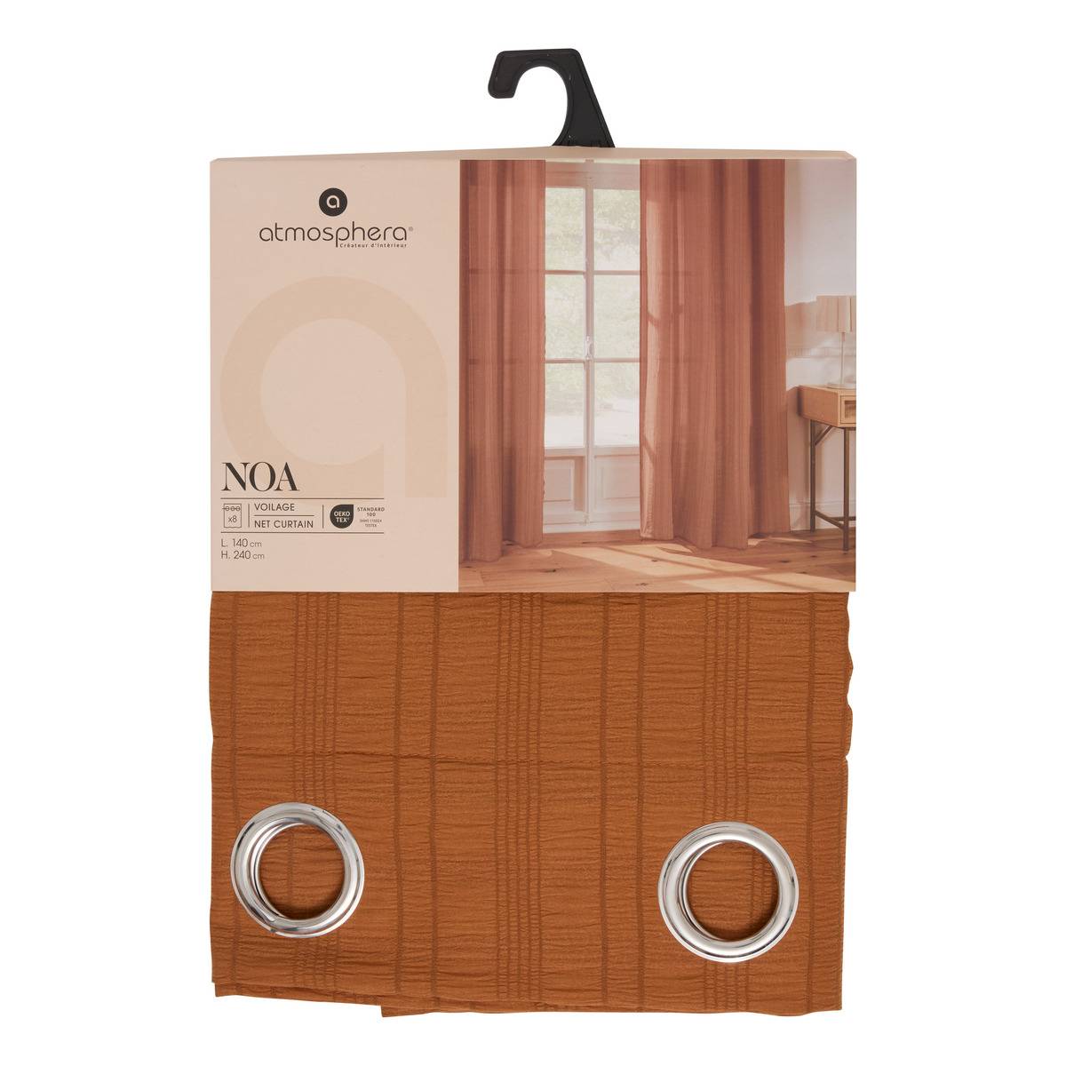 Voilage motif rayures plissées NOA terracotta, ATMOSPHERA