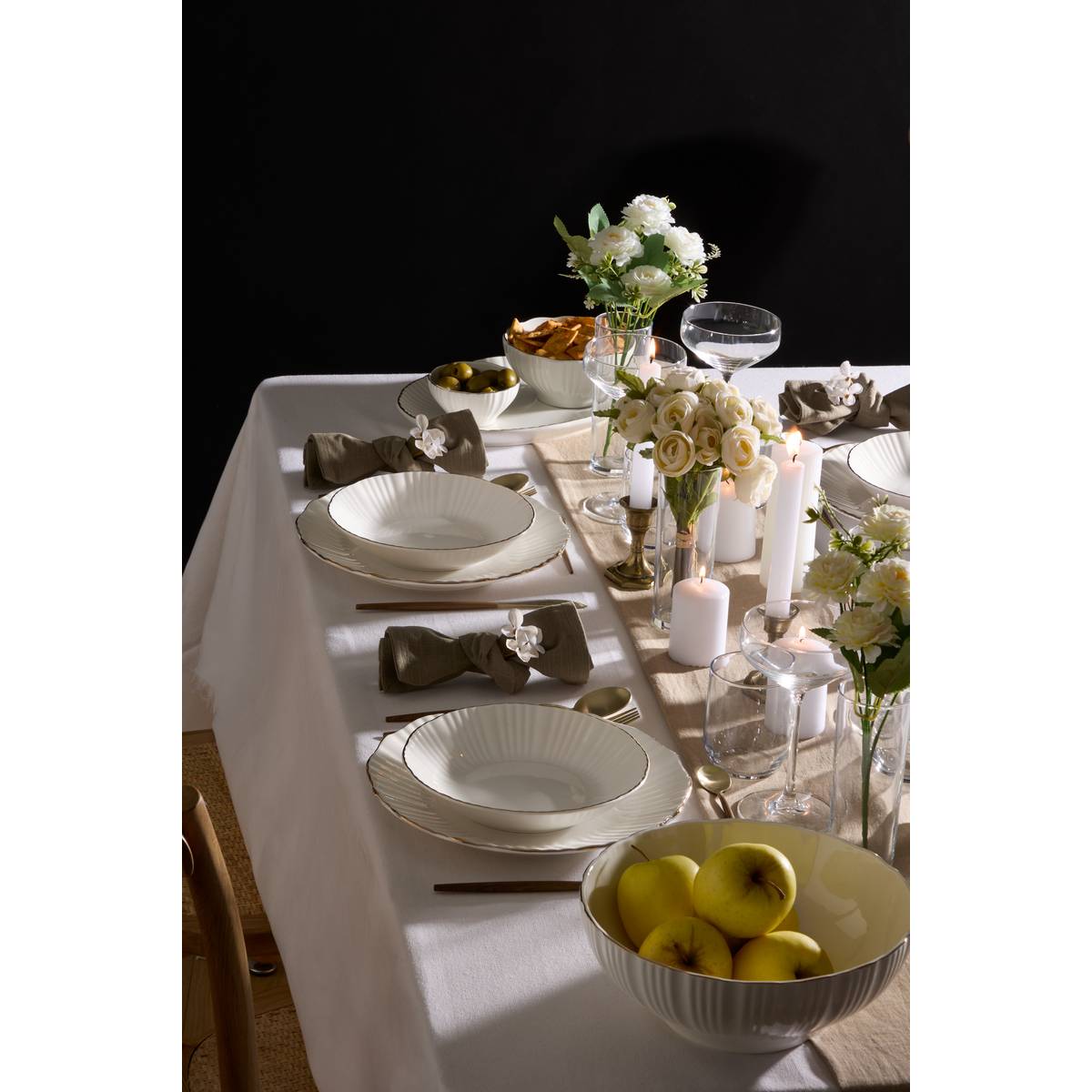Lot de 6 assiettes plates rondes en porcelaine DAPHNE blanc, ATMOSPHERA