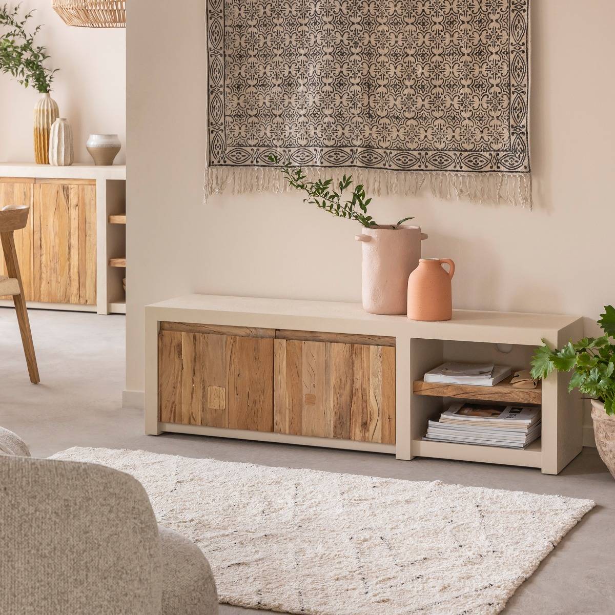 Meuble TV en bois effet béton DALVA bois clair, MADE IN MEUBLES