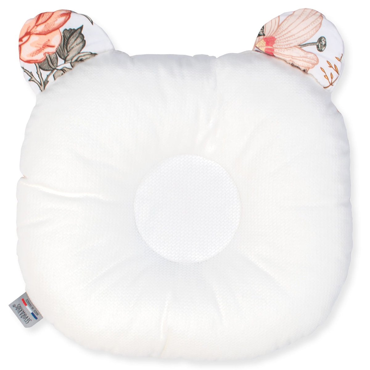 Coussin anti tête plate morphologique EUCALYPTUS néo vintage imprimé floral, beige, blanc, SEVIRA KIDS