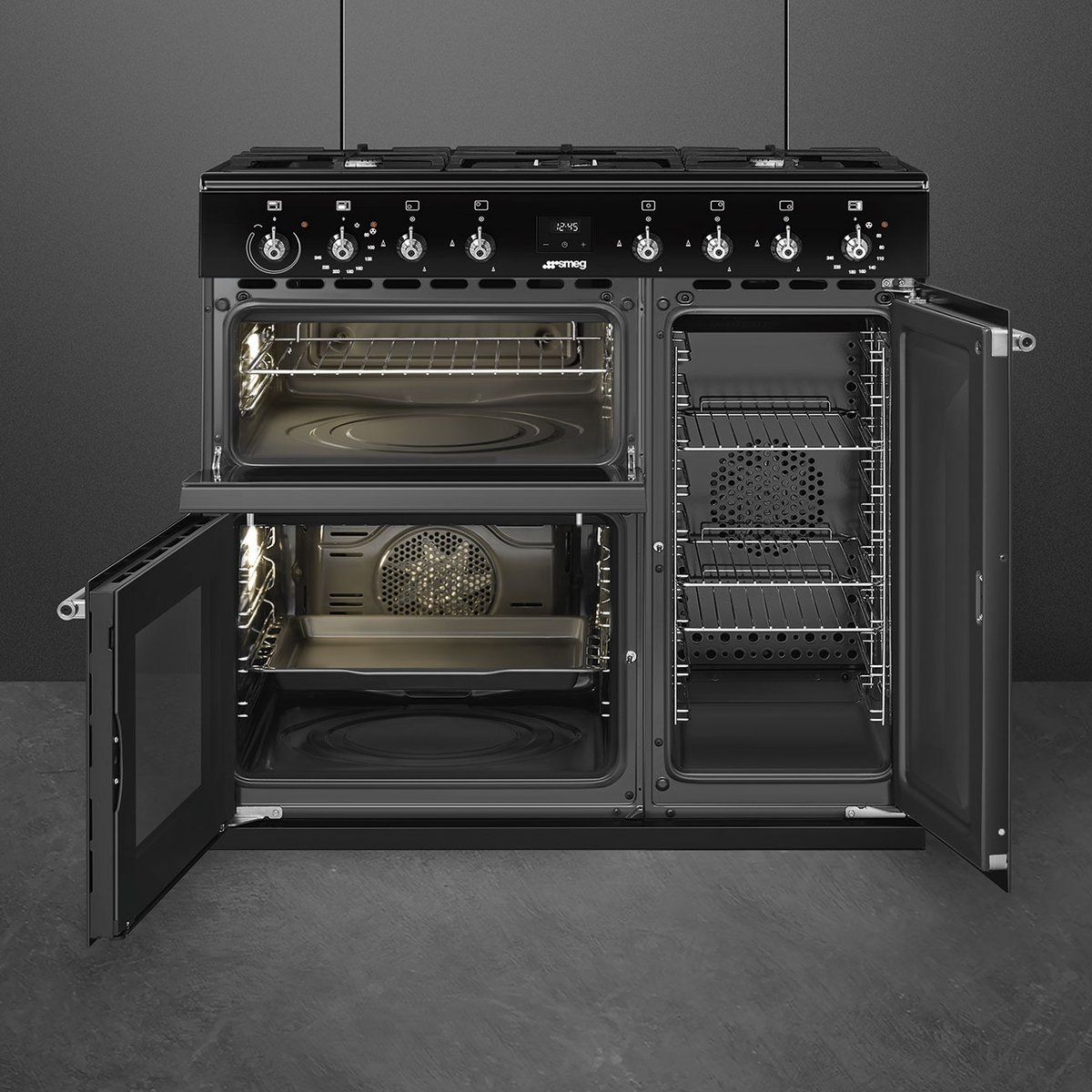 Piano de cuisson gaz 5 feux 90 cm noir brillant, SMEG