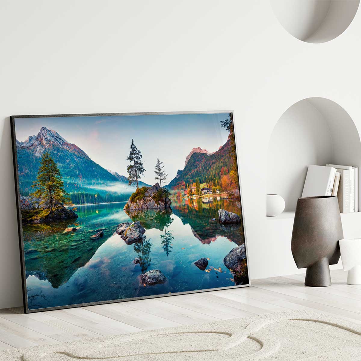Affiche encadrée paysage de montagne affiche + cadre en métal - noir, HEXOA