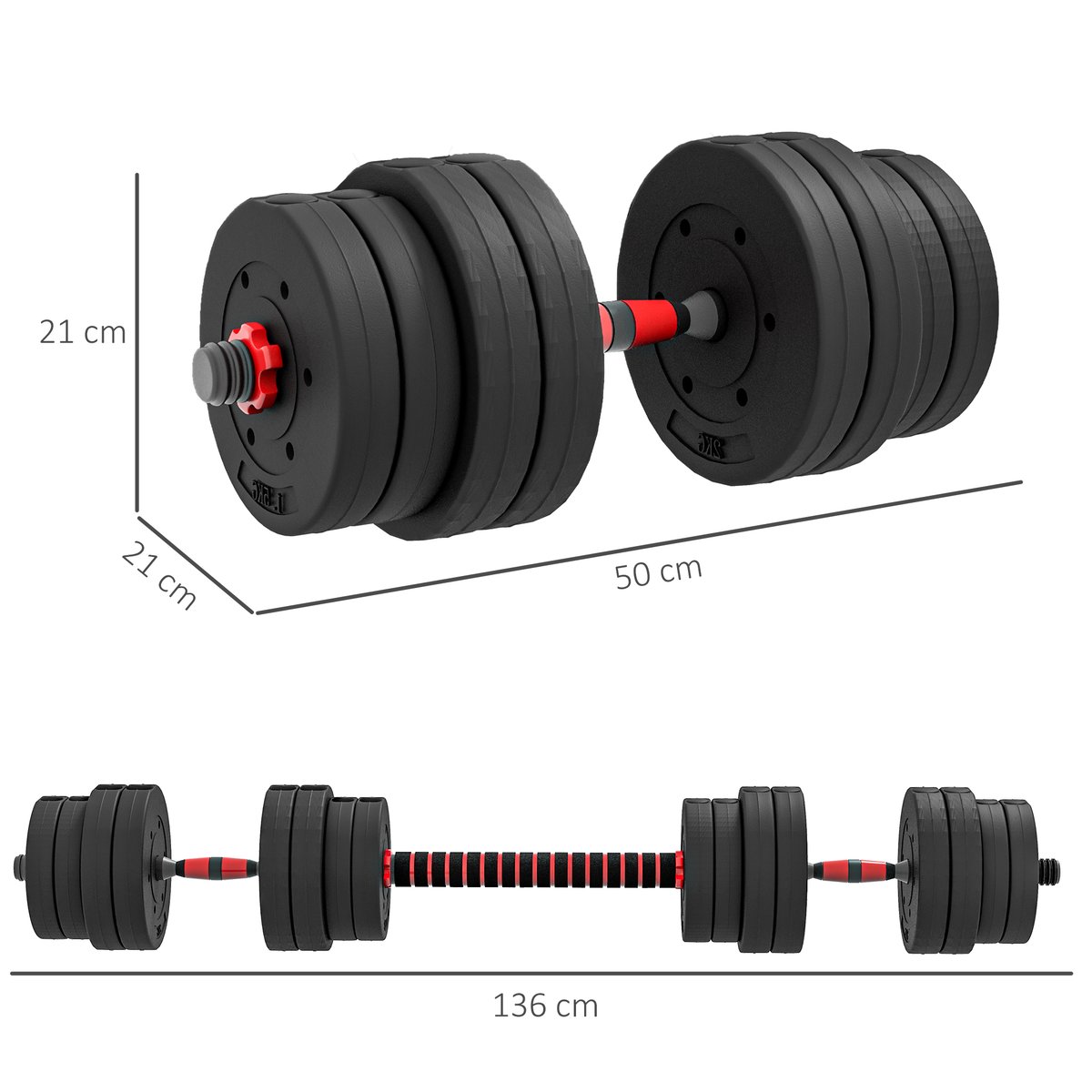 Ensemble d'haltères HDPE Noir noir, HOMCOM