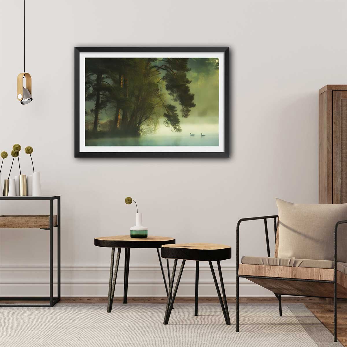 Affiche paysage marais neerlandais affiche + cadre en bois - noir, HEXOA
