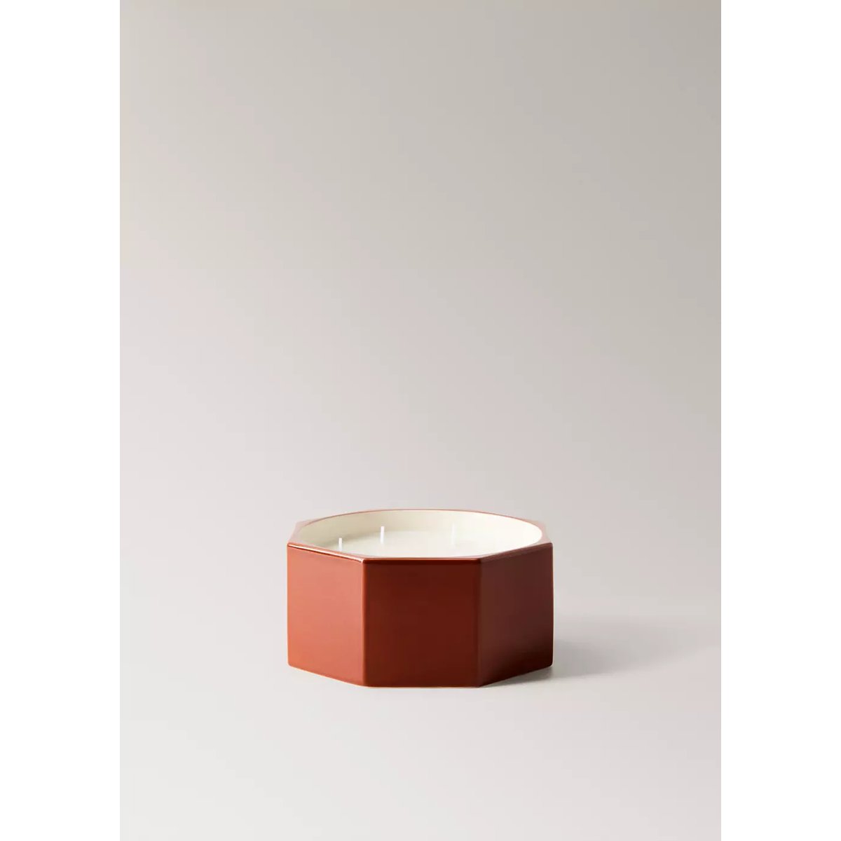 Bougie décorative en céramique hexagonale rouge-orangé, MANGO HOME