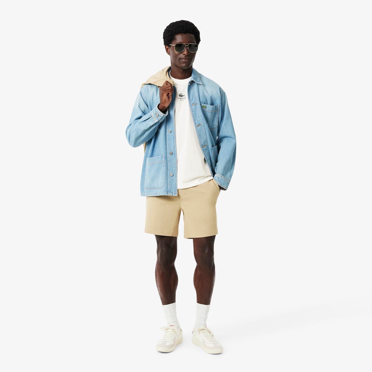 T-shirt coton imprimé signature blanc-70v, LACOSTE
