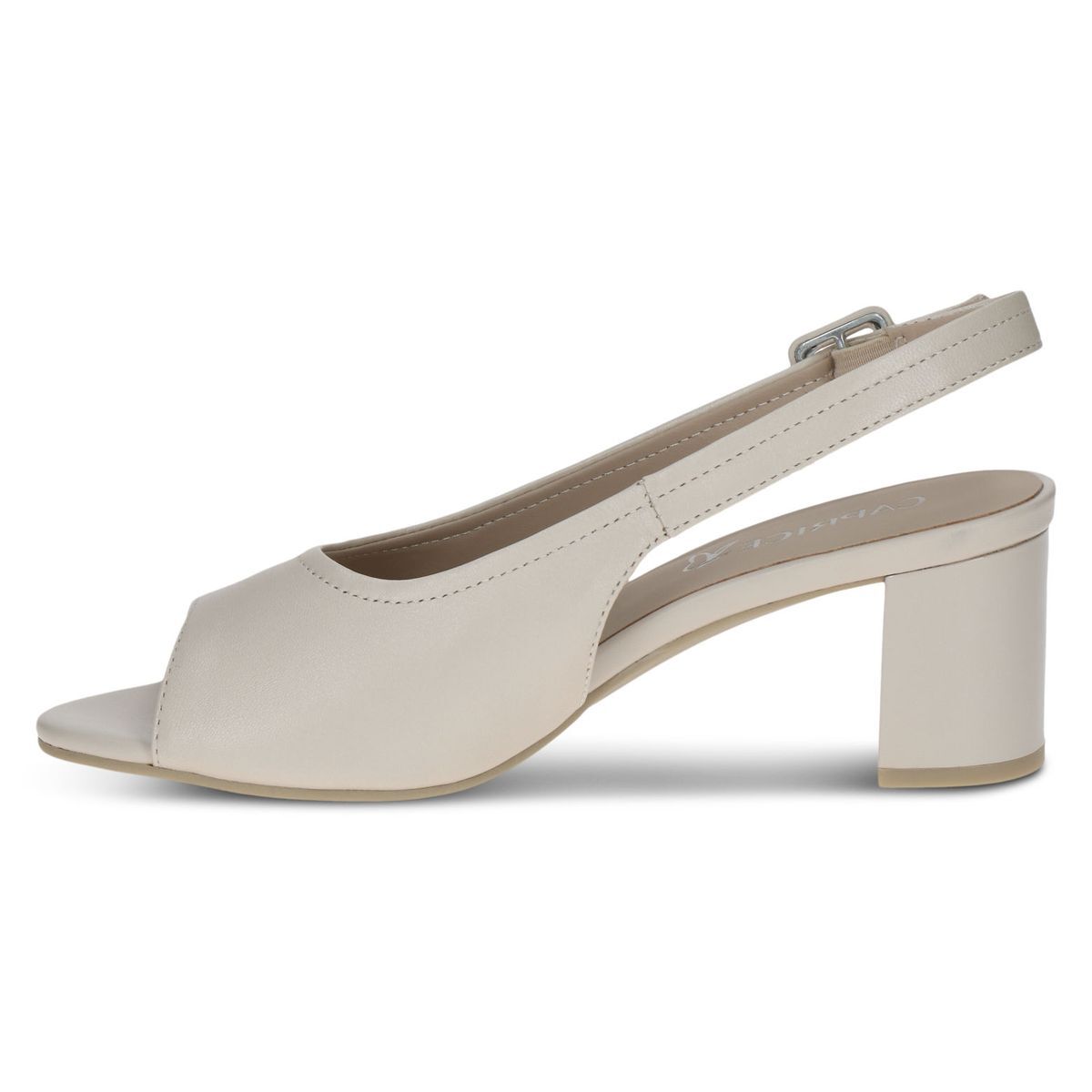 Sandale à talon en cuir blanc mat, CAPRICE