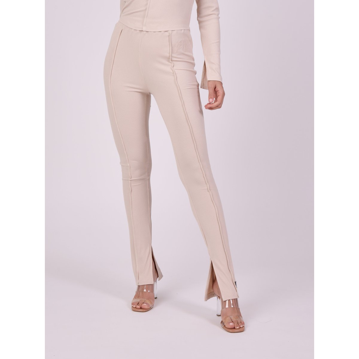 Pantalon moulant coutures apparentes beige, PROJECT X