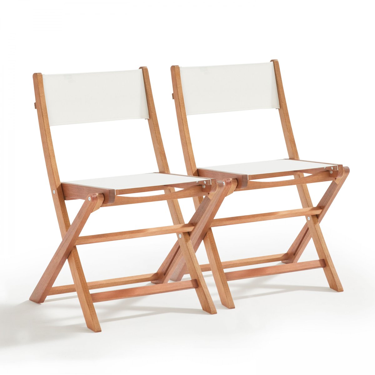 Lot de 2 chaises pliantes textilène et bois, SETE blanc, OVIALA