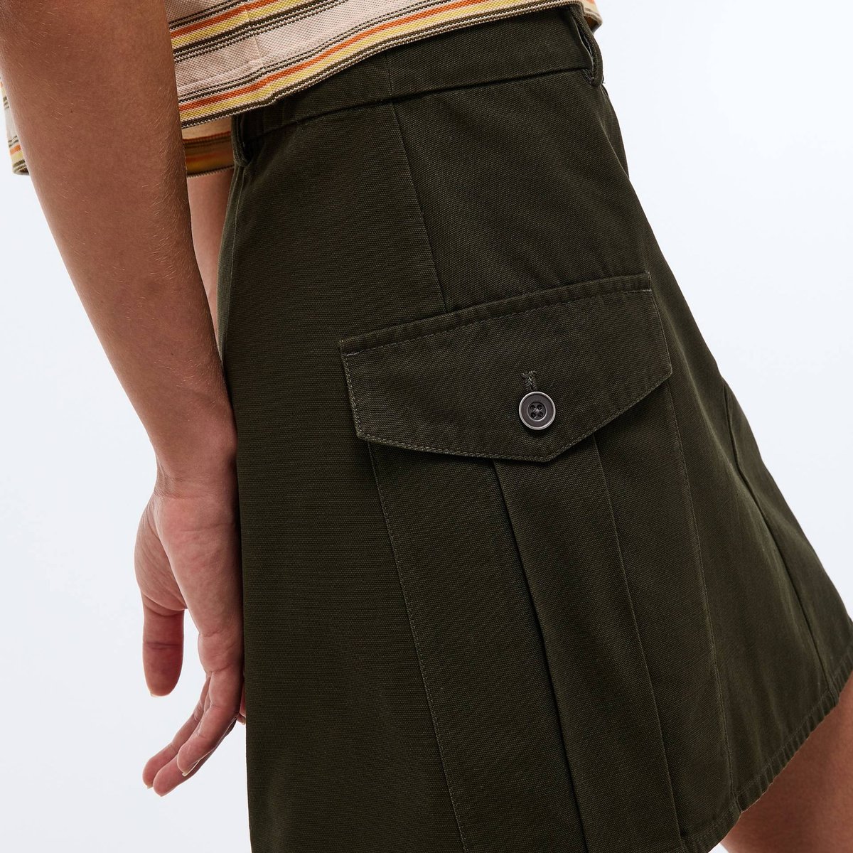 Jupe courte en coton militaire, MONOPRIX
