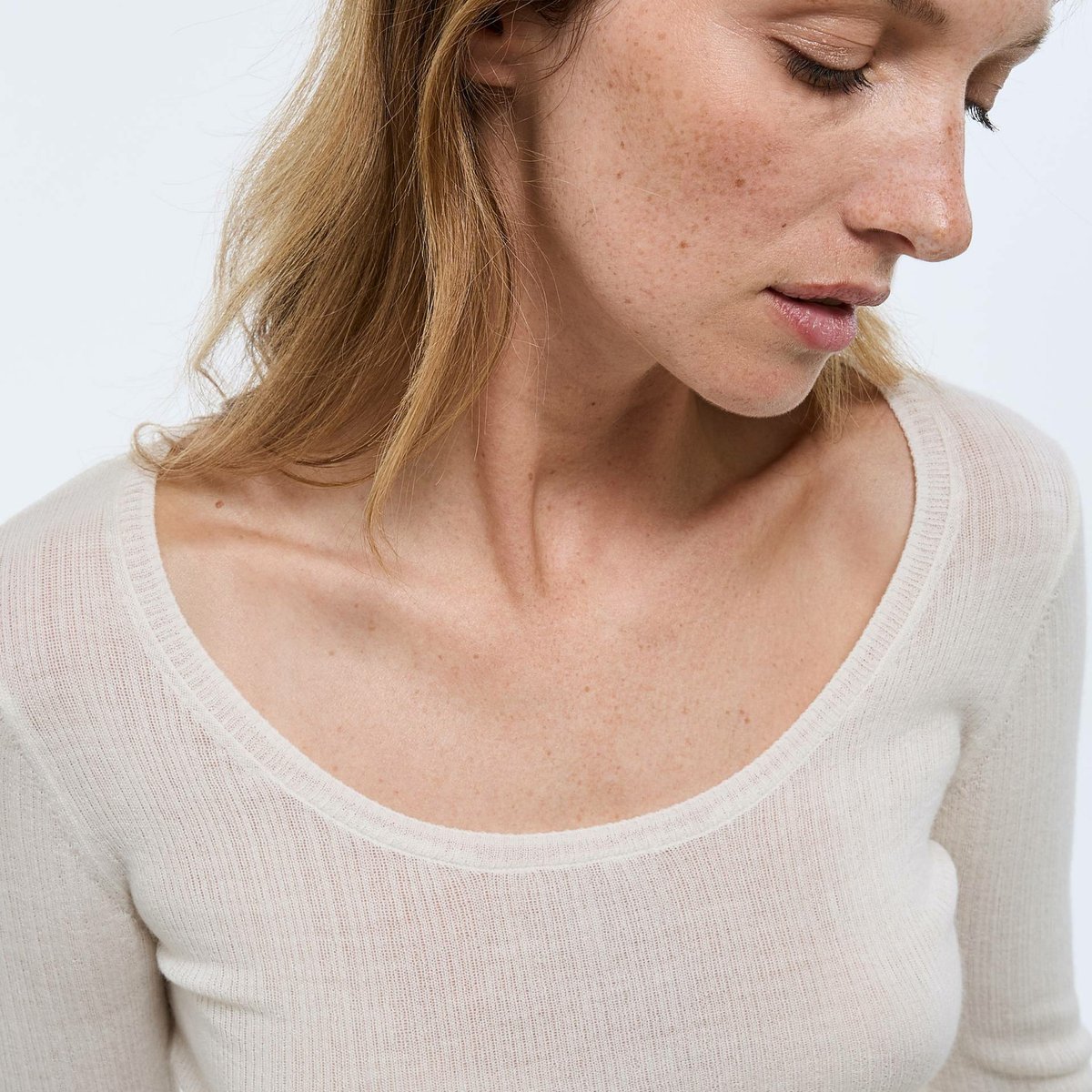 T-shirt manches longues contenant de la laine ivoire, MONOPRIX