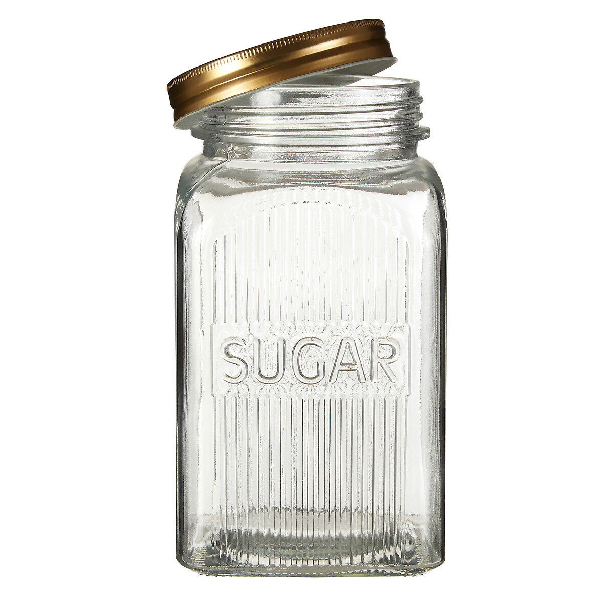 Set of 3 Embossed Glass Tea Coffee Sugar Jars with Gold Lids gold-coloured, SO'HOME