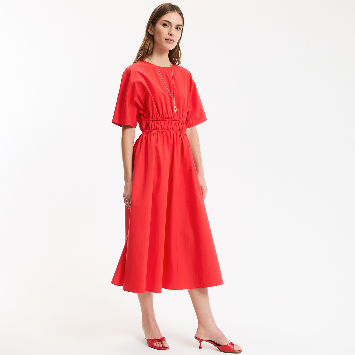 Robe évasée, longue, manches courtes rouge, LA REDOUTE COLLECTIONS