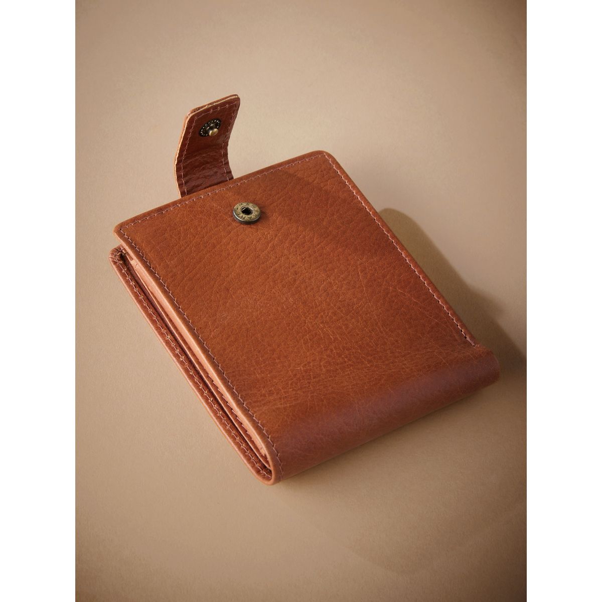 Portefeuille en cuir grand format Signature marron fauve, NEXT