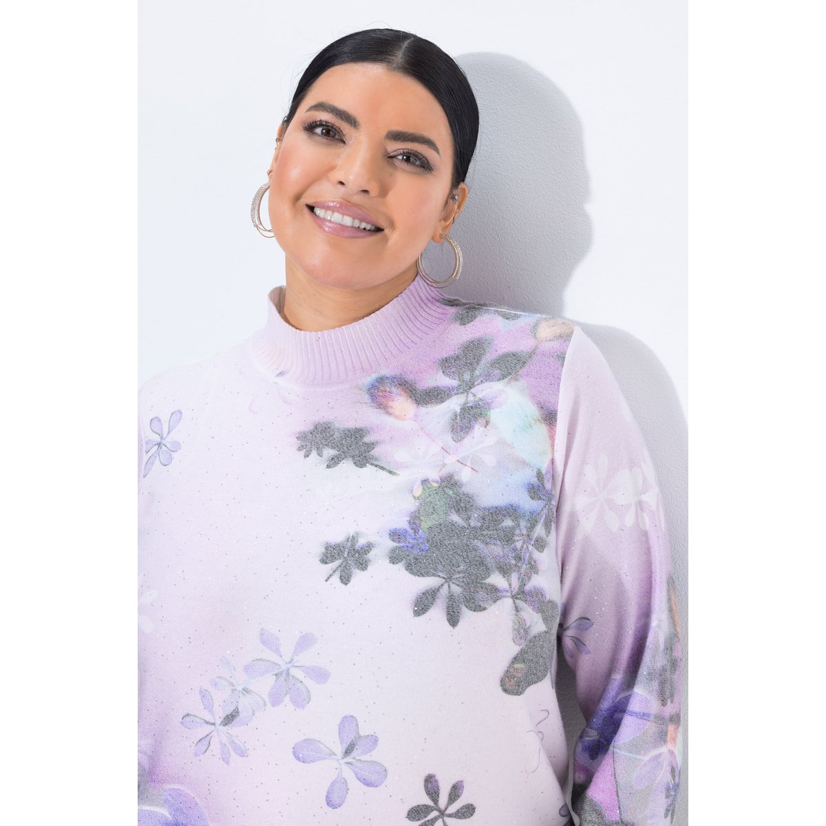 Pull col montant et manches longues lilas clair, ULLA POPKEN