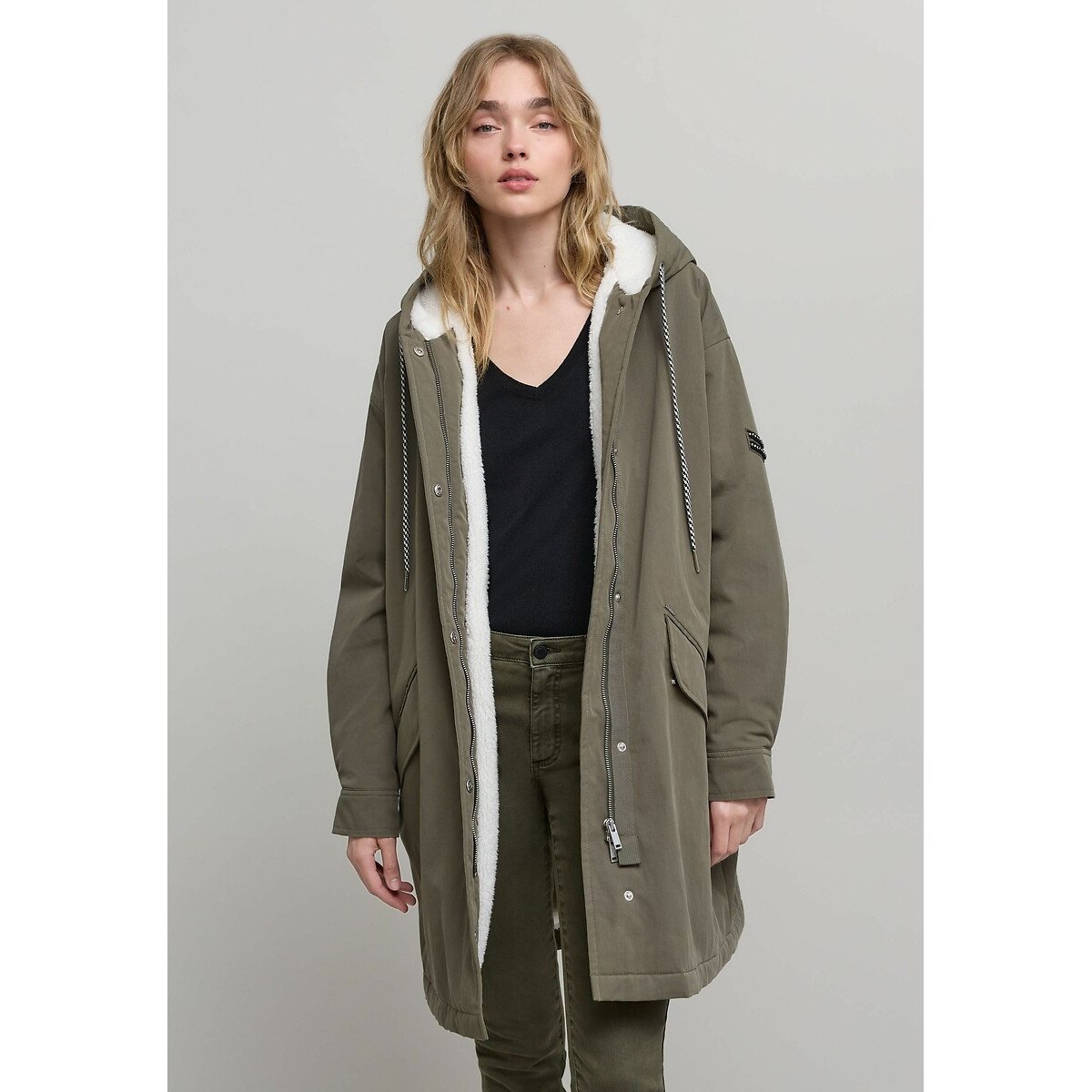 Mid-Length Hooded Parka khaki, IKKS
