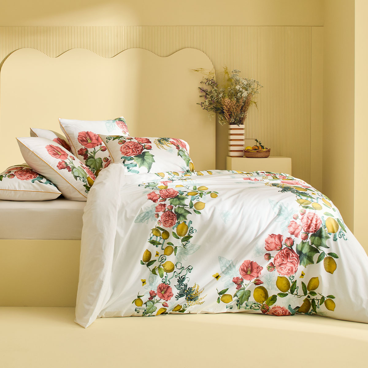 Housse de couette percale de coton lavé CITRONS DE MENTON romance, GARNIER THIEBAUT