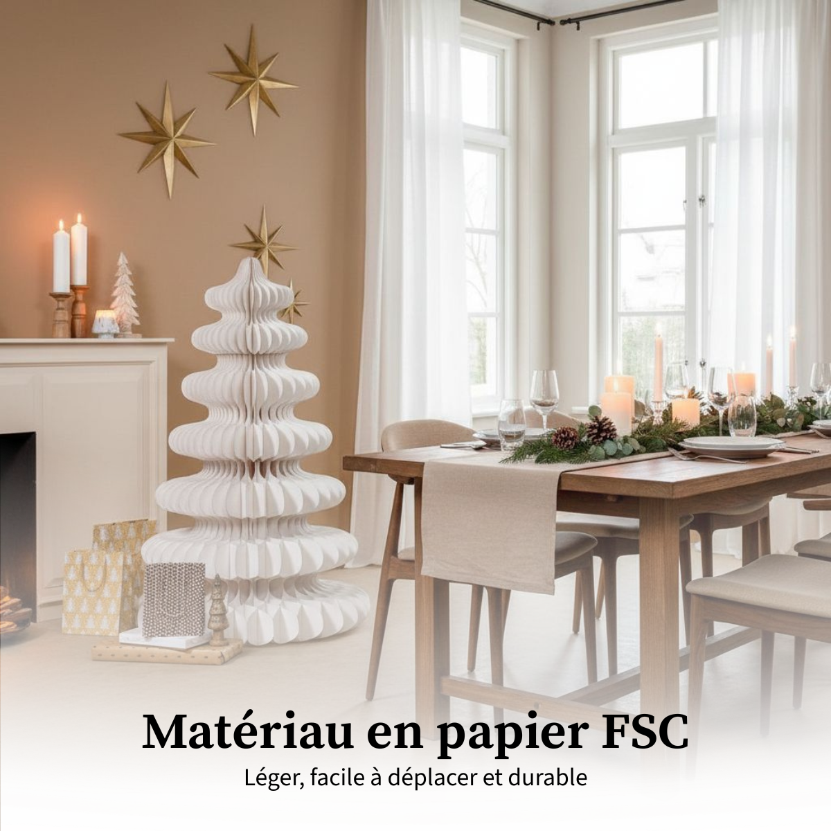 Sapin de Noël décoratif en papier H153 cm YARRAH blanc, MICA DECORATIONS