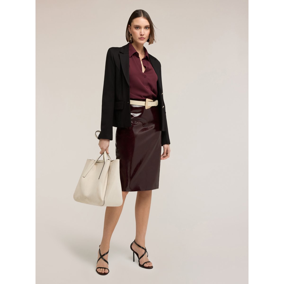 Blazer non doublé en point milanais noir, MOTIVI