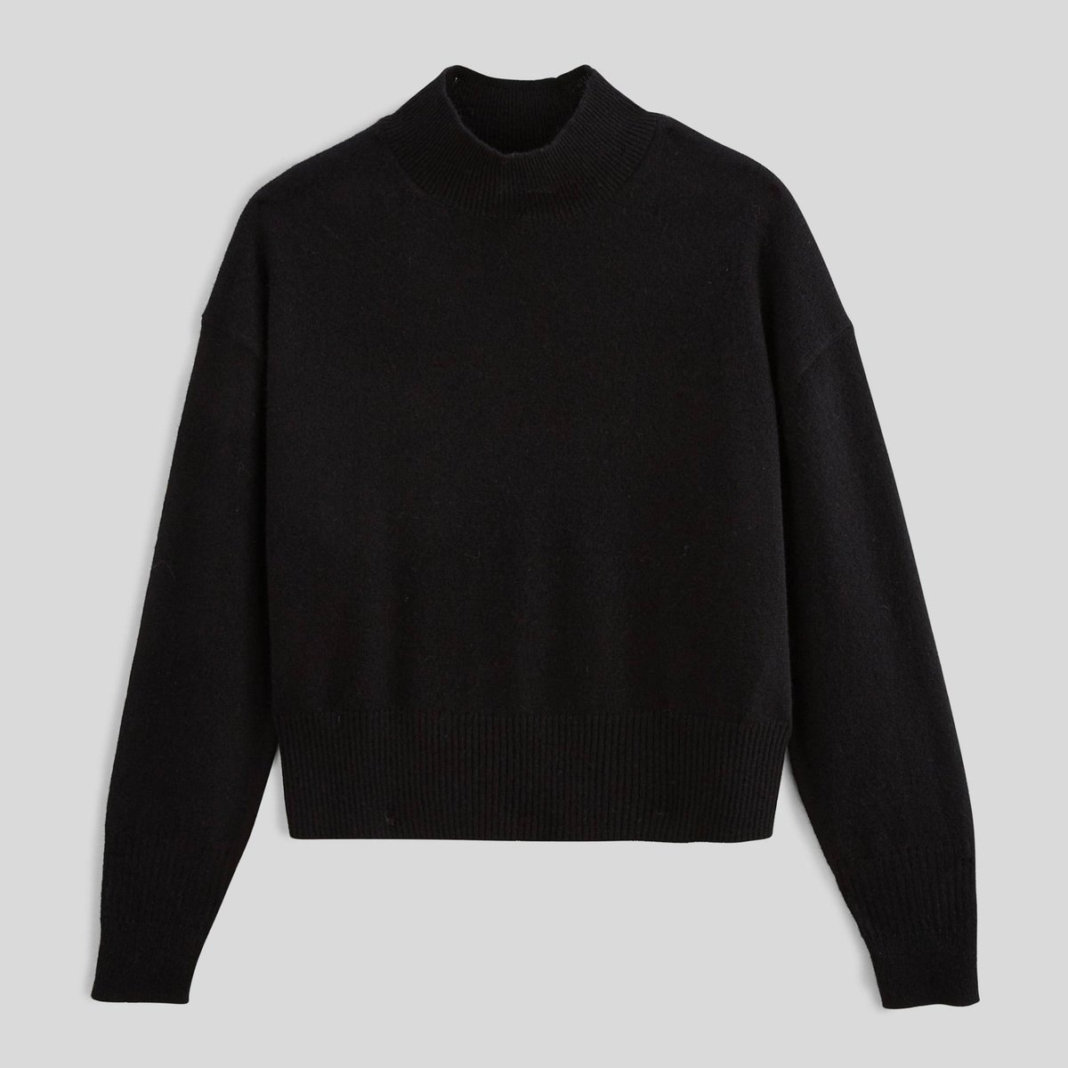 Pull court col montant en cachemire noir, MONOPRIX
