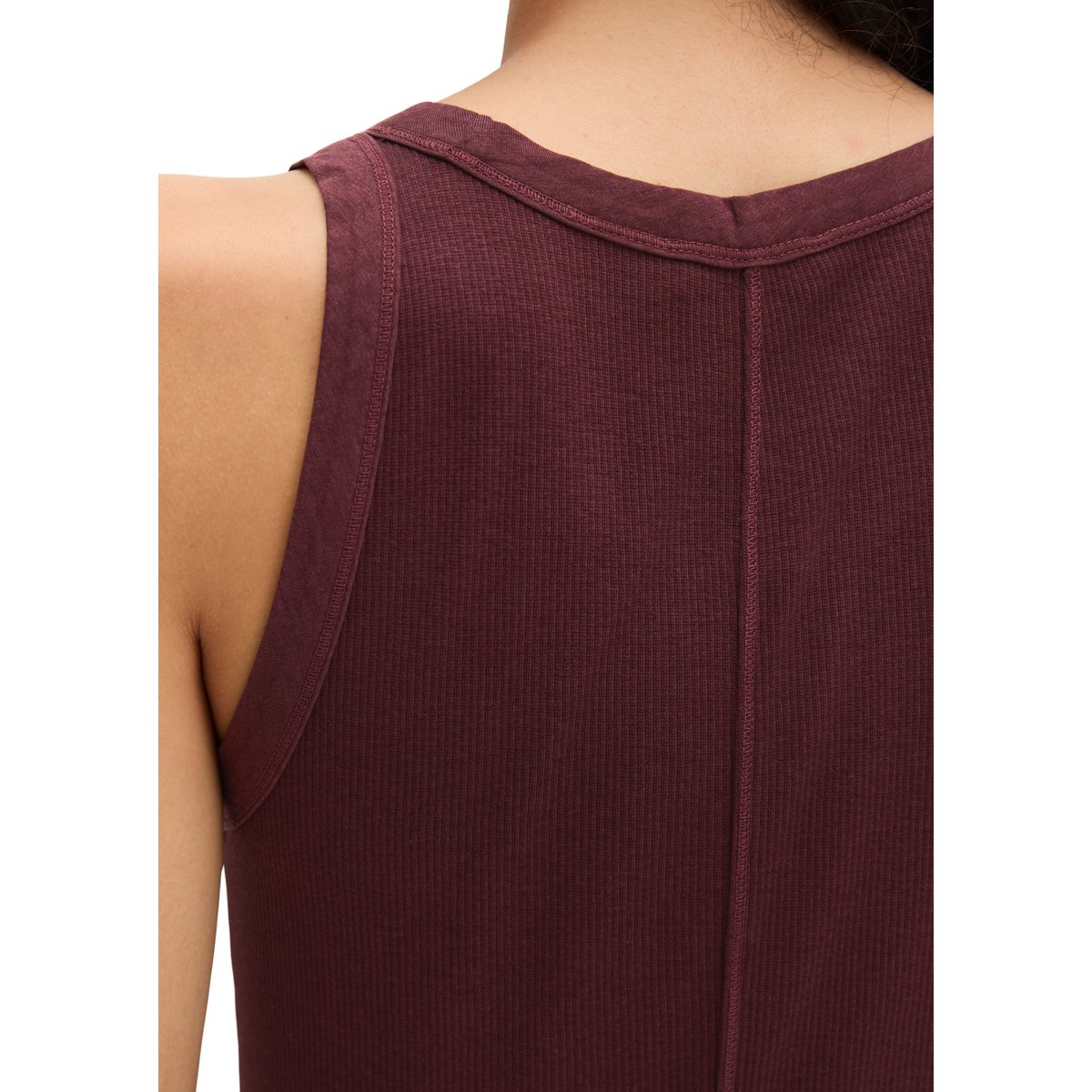 Débardeur côtelé slim en jersey stretch de coton bio Lyocell rouge, MARC O'POLO