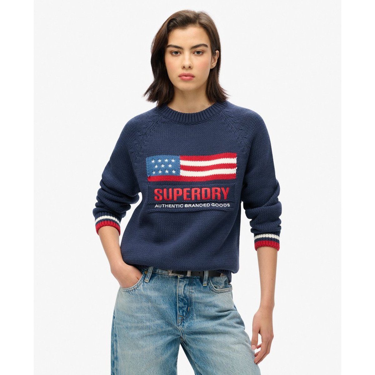 Pull ras du cou Americana bleu marine éclipse, SUPERDRY