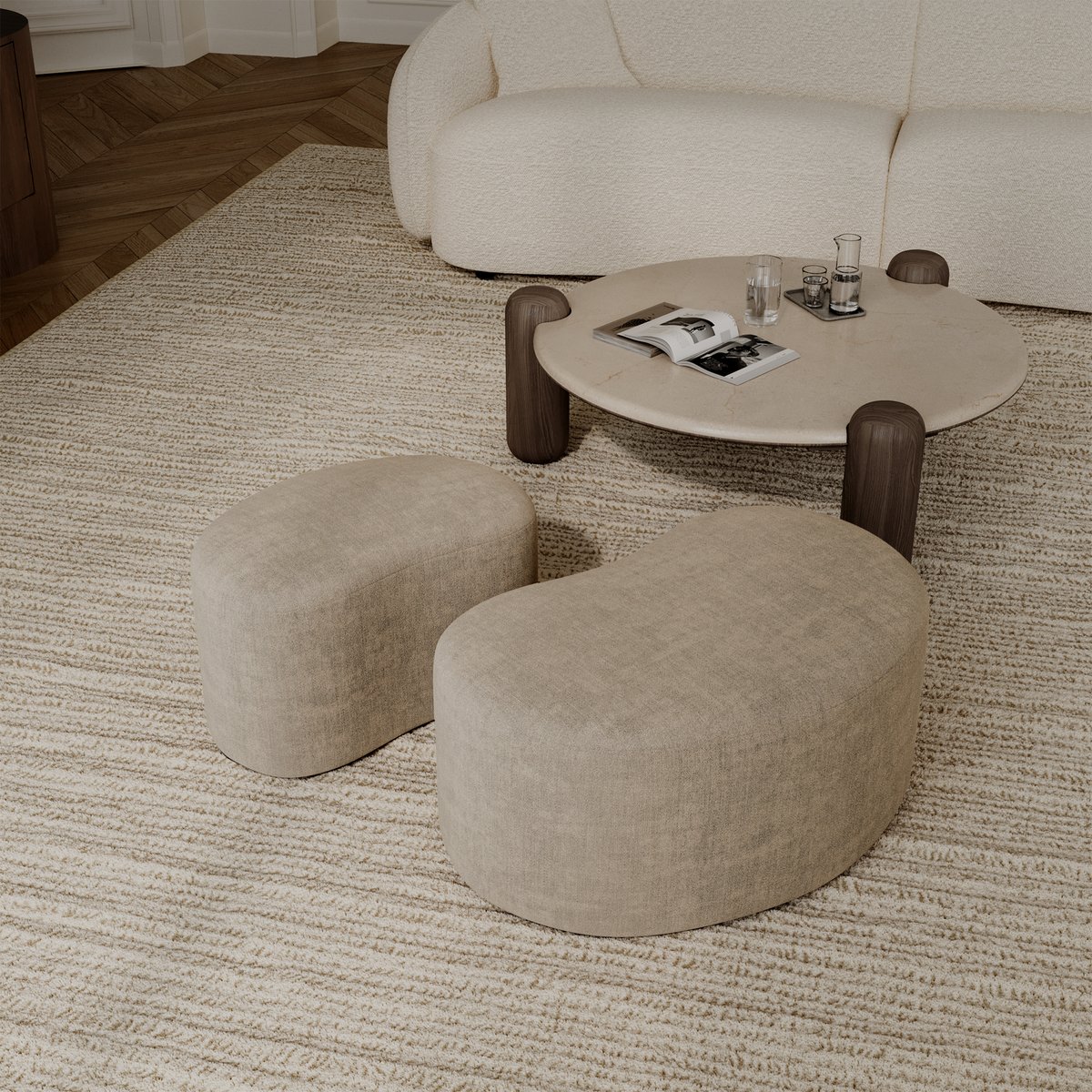 Pouf 80cm en velours DUNE taupe, SIA HOME