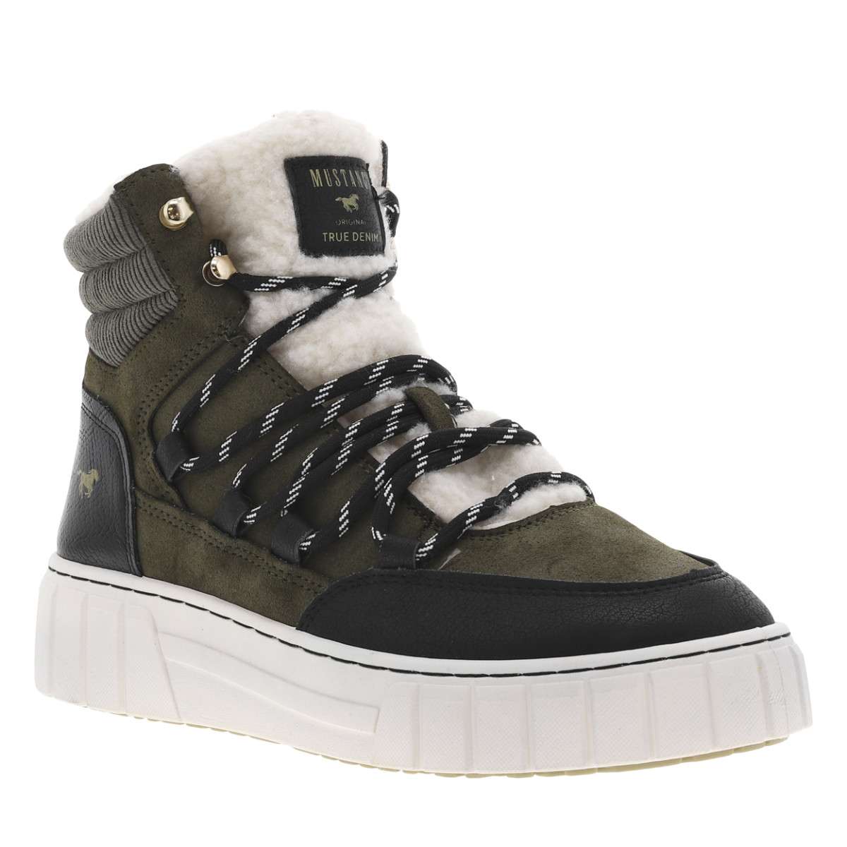 Bottines FEMME Mustang kaki et à lacets vert, MUSTANG