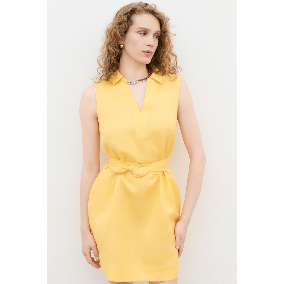 Robe droite col chemise lin ROBE RVANINO jaune, CAROLL