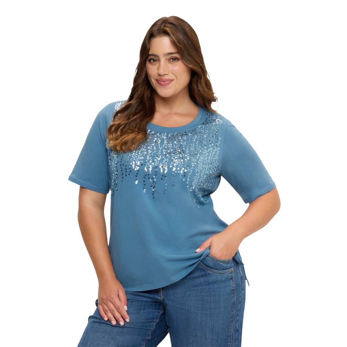 T-shirt avec paillettes en cascade light - blue, FIORELLA RUBINO