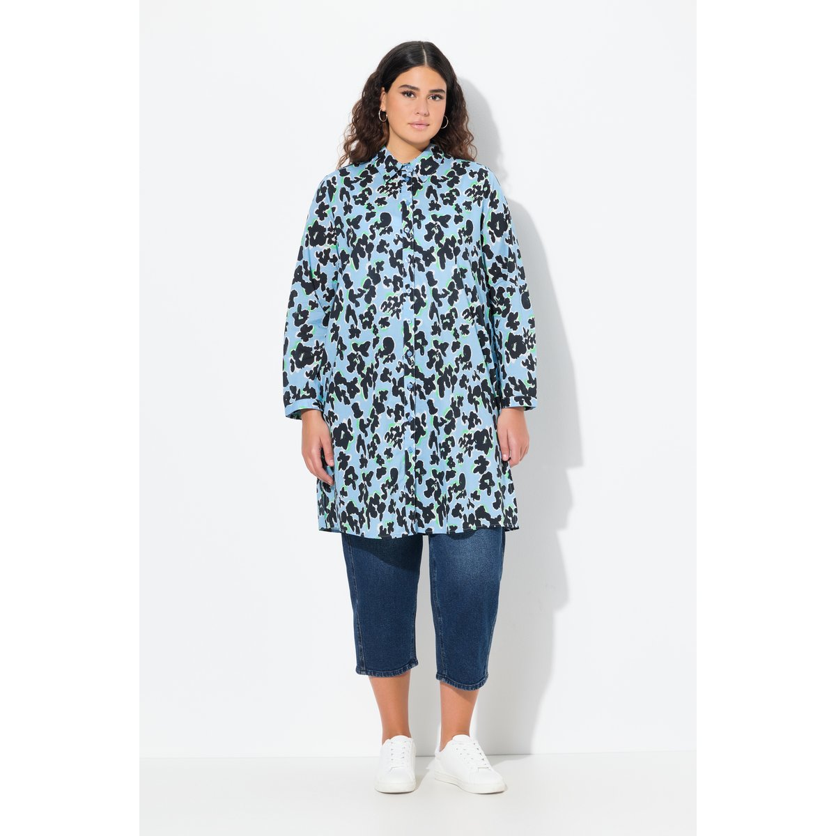 Chemisier long à fleur, coupe évasée bleu clair, ULLA POPKEN