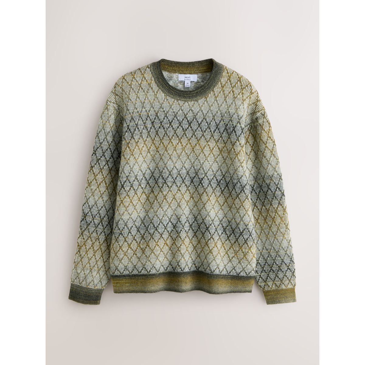Pull ras du cou motif losange ombré en laine vert kaki, NEXT