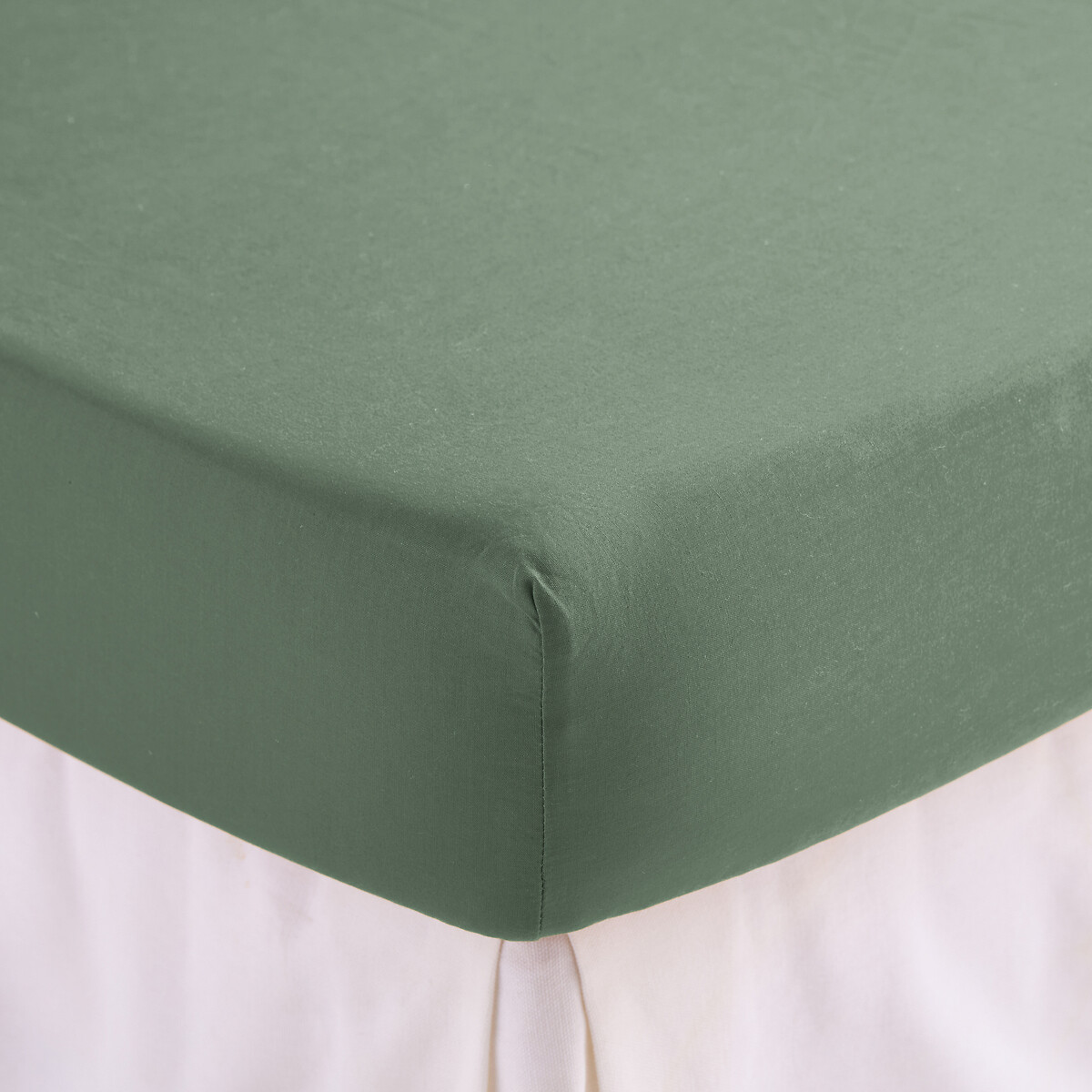 Scenario 30cm Plain Washed Cotton Fitted Sheet eucalyptus, LA REDOUTE INTERIEURS