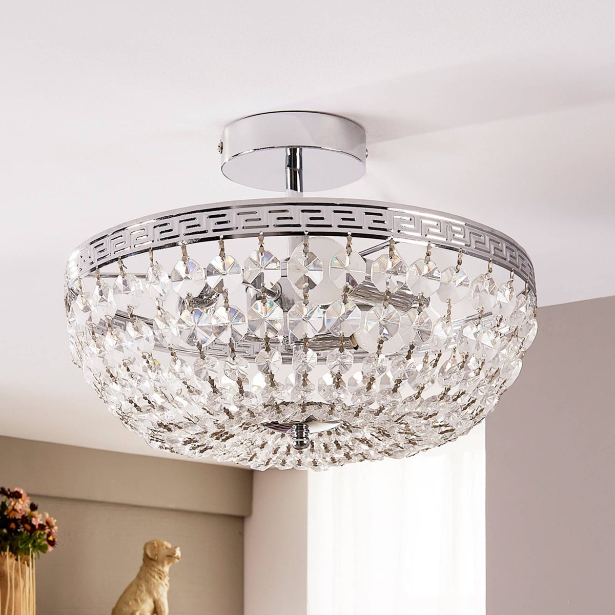 Plafonnier en cristal moderne, Mondrian clair, chrome, LINDBY