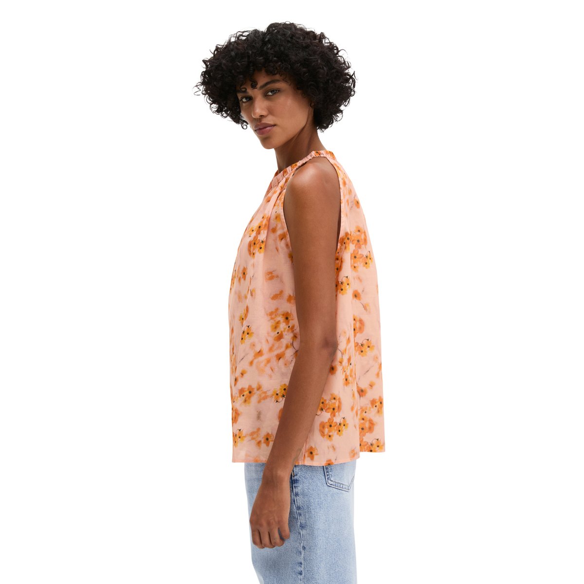 Blouse sans manches relaxed en voile de coton imprimé orange, MARC O'POLO