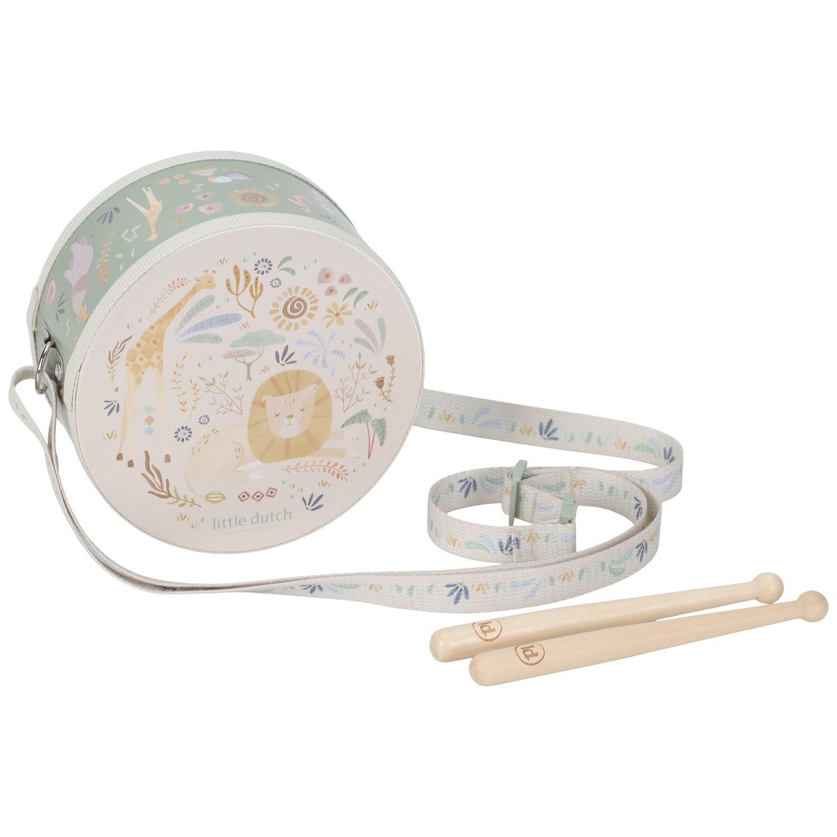 Tambour vert, multicolore, bois, LITTLE DUTCH