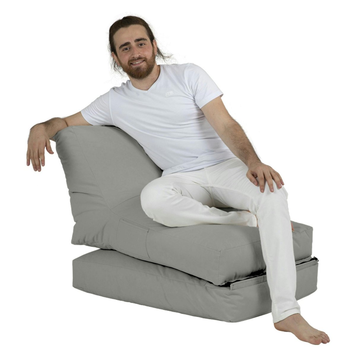 Pouf transat de jardin imperméable pliant ARTA gris, PIER IMPORT