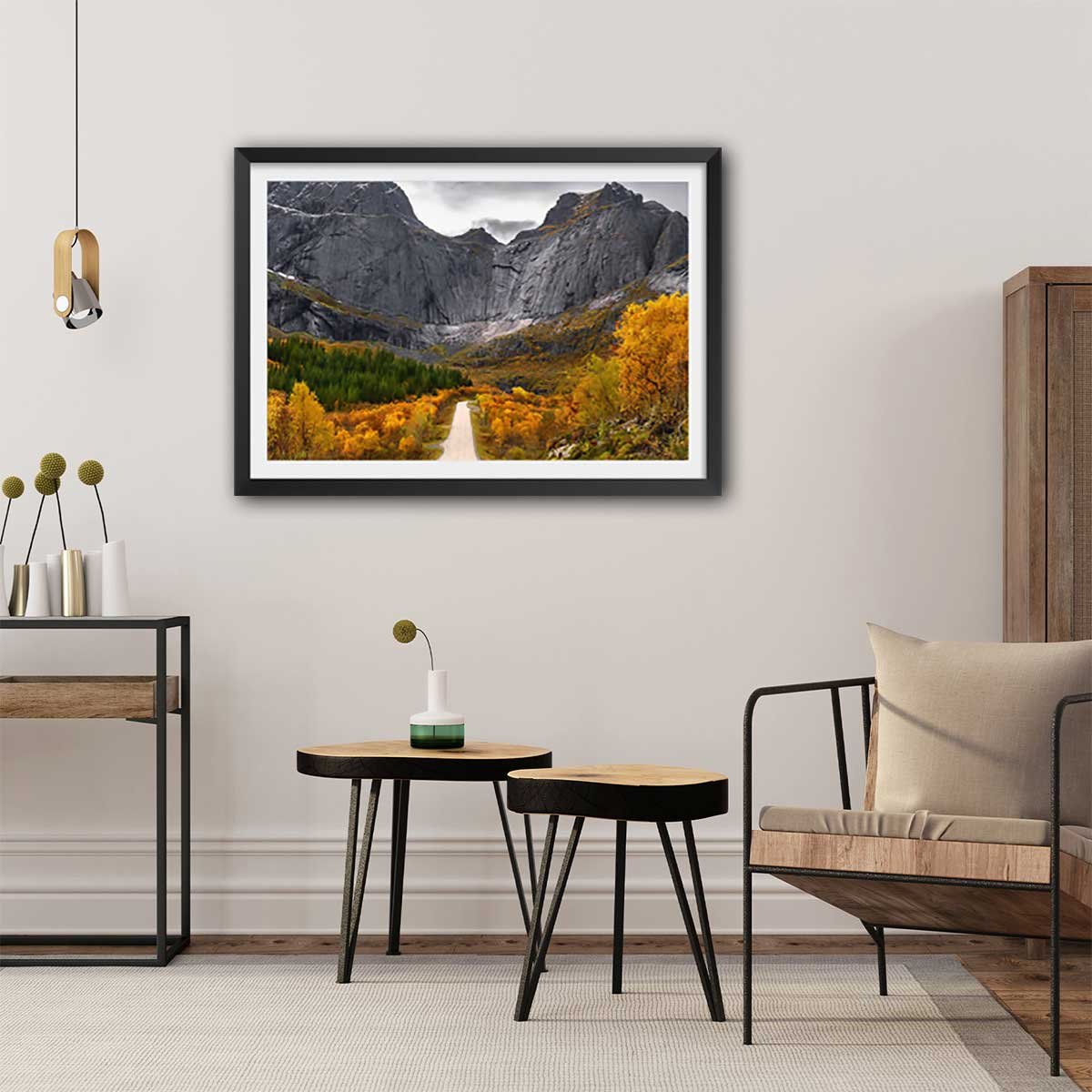 Affiche Lofoten, Face au mur affiche + cadre en bois - noir, HEXOA
