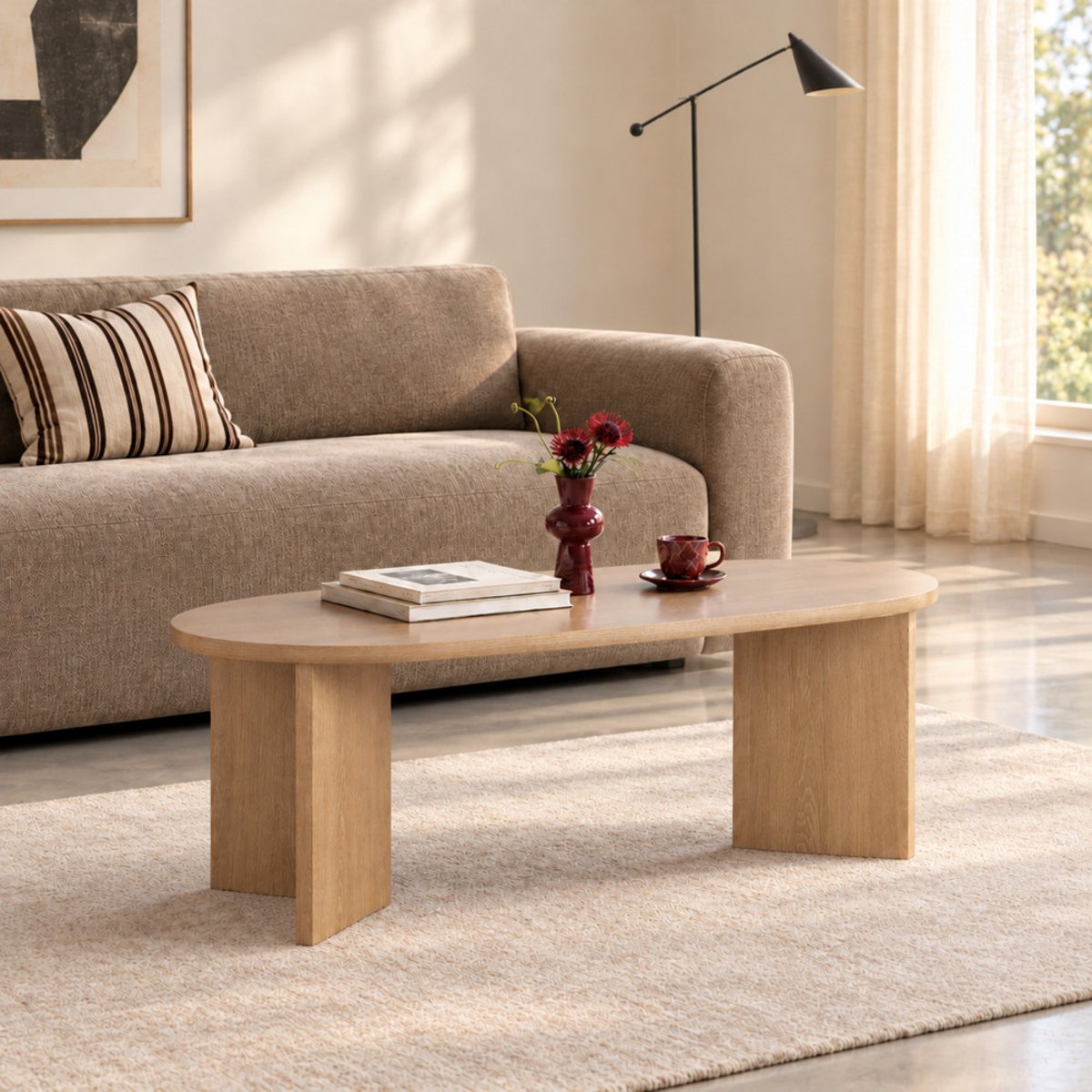 Table basse ovale en bois- CALIAN bois clair, DRAWER
