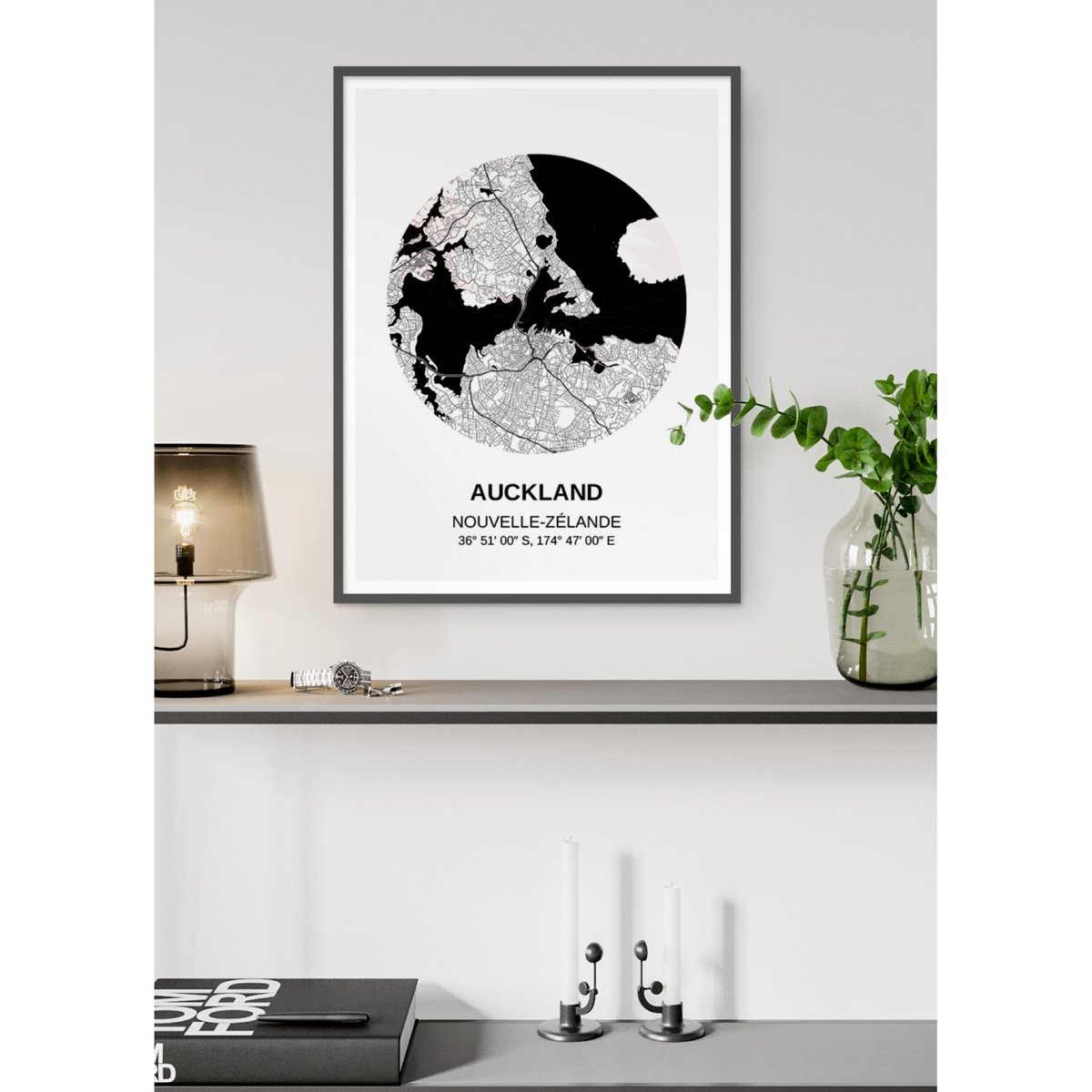Affiche Carte Auckland blanc, L'AFFICHERIE