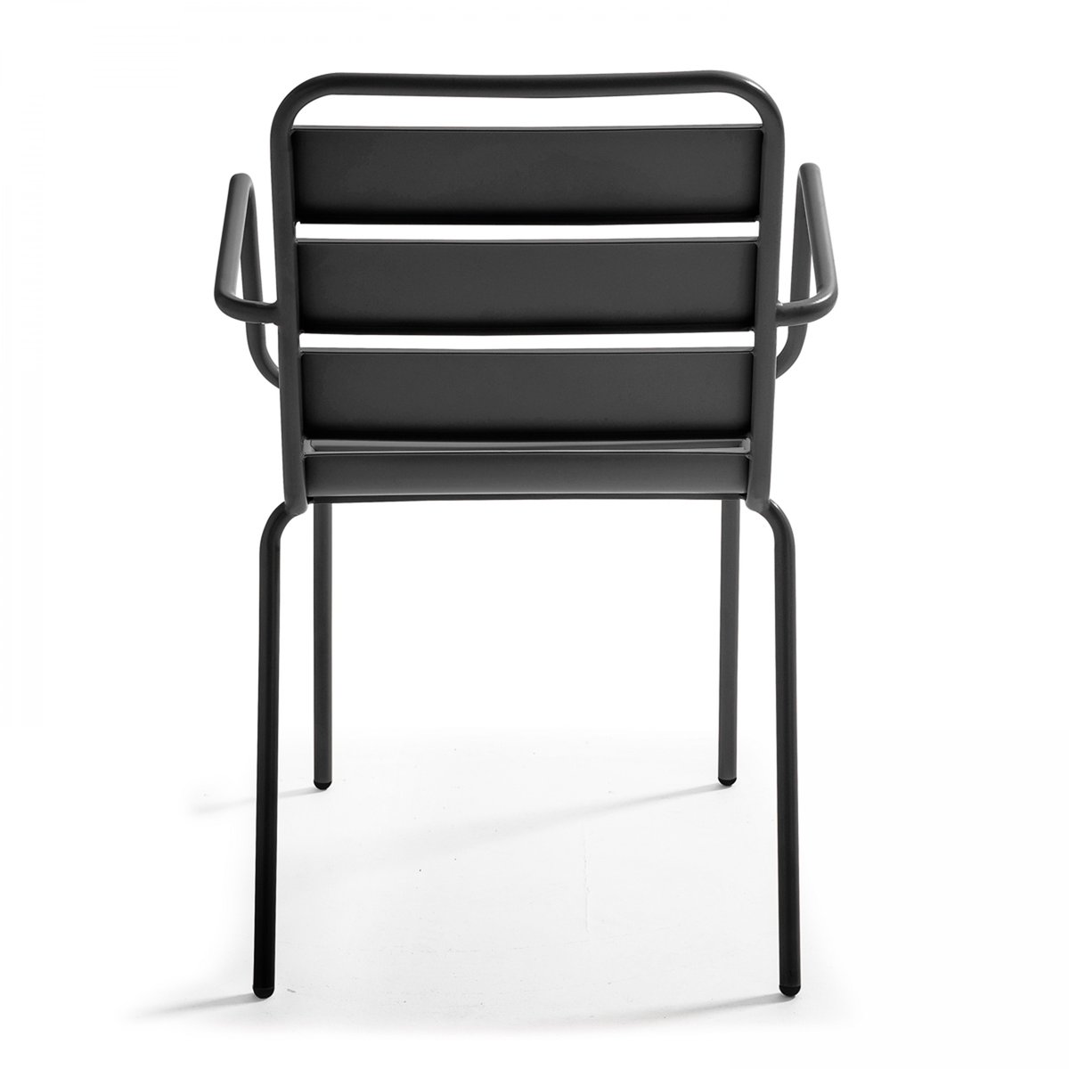 Table 60x60 cm inclinable stratifiée avec pied noir et chaises en métal, OPERA ardoise gris, OVIALA