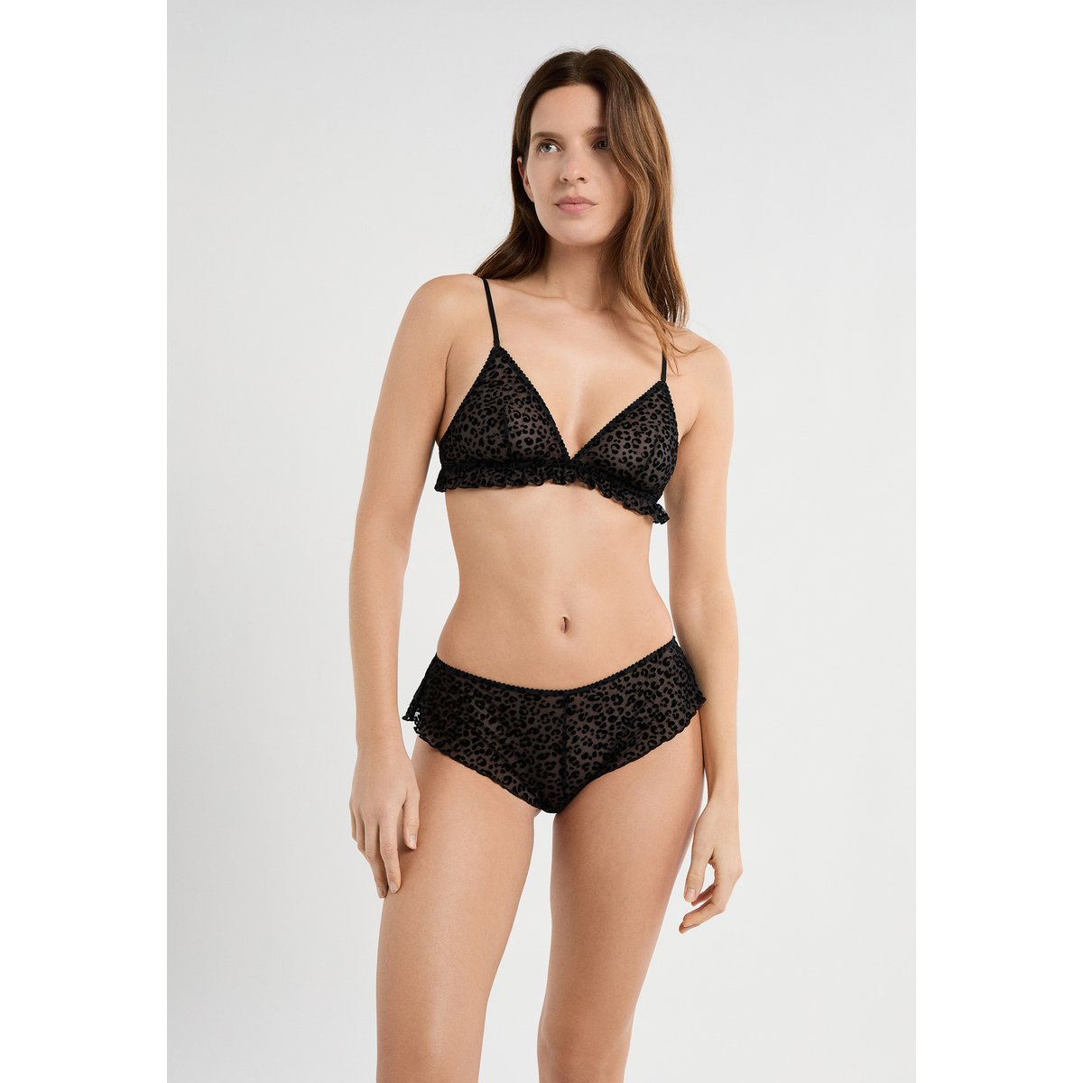 Soutien-gorge triangle en tulle à motif léopard PRESTIGE noir, ETAM