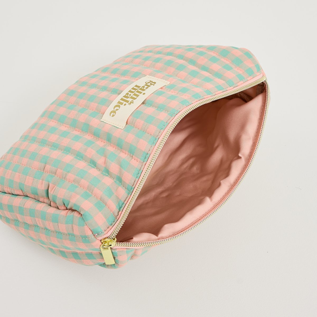 Trousse de toilette en tissu vichy vert, GRAIN DE MALICE