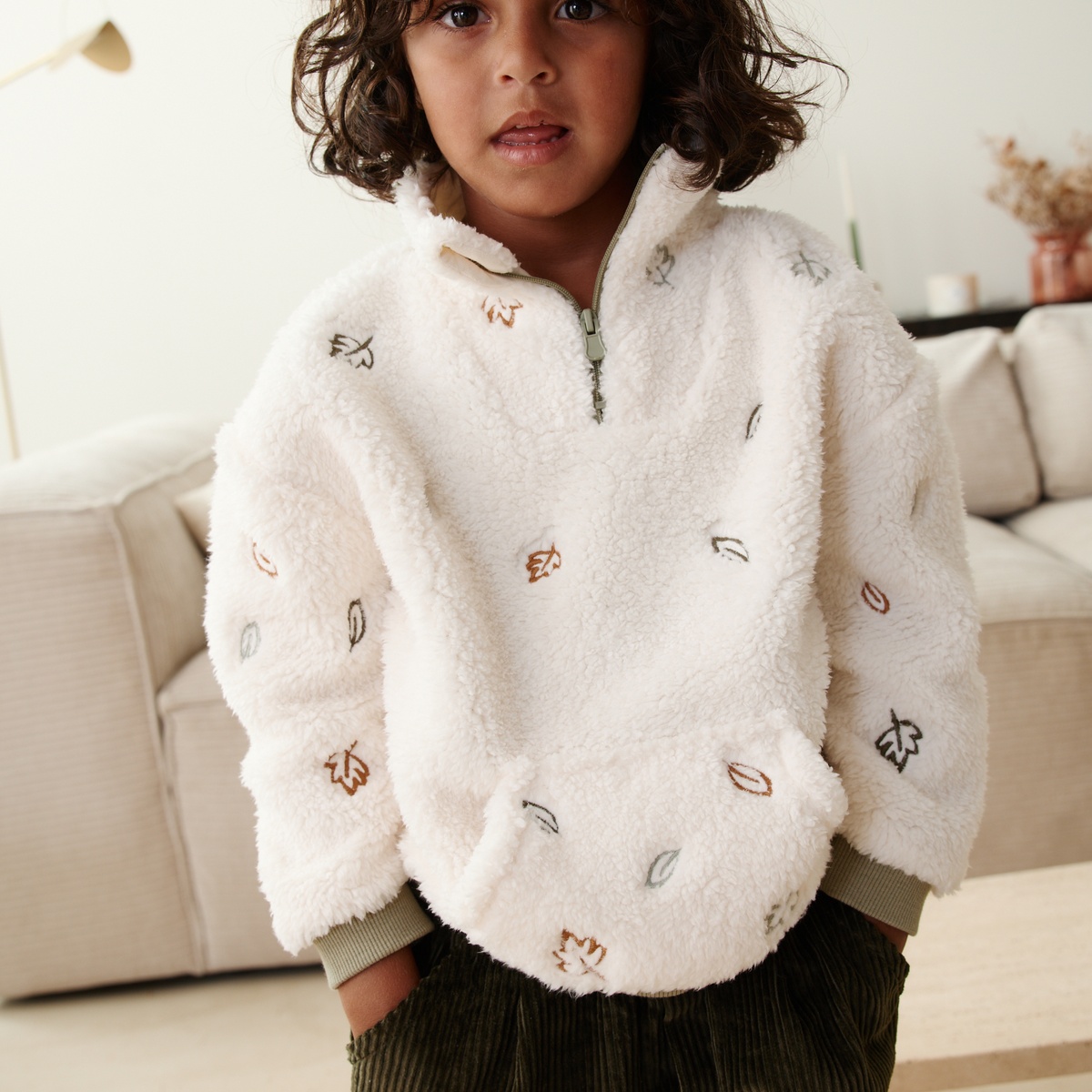 Sweat-shirt bébé en sherpa Ginkgo ecru, PETIT BEGUIN