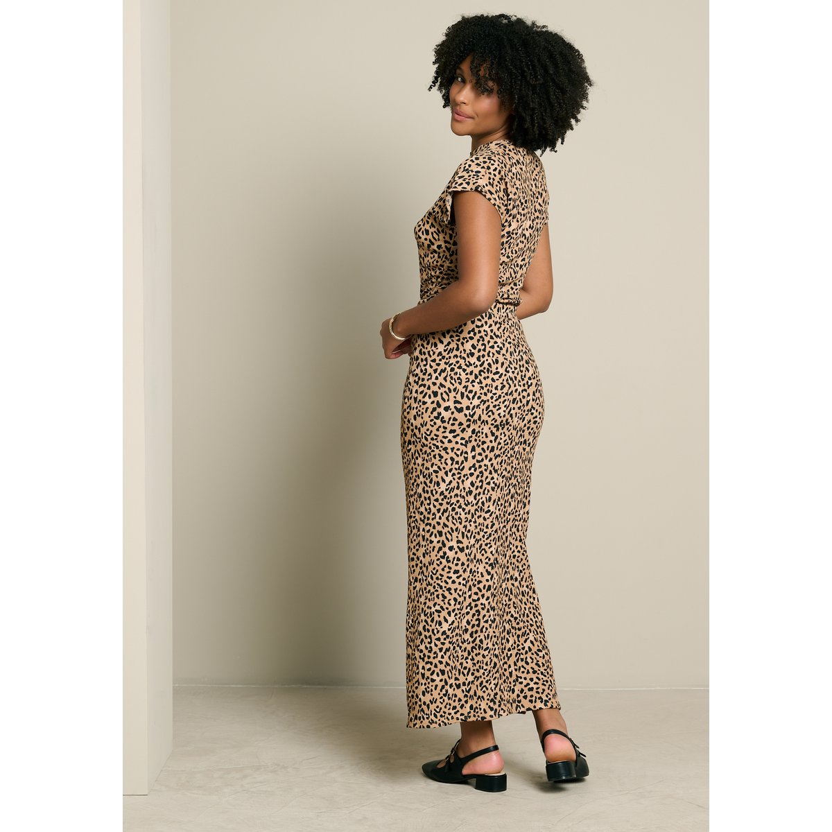 Jupe droite gaufrée imprimé léopard camel beige, LOLALIZA