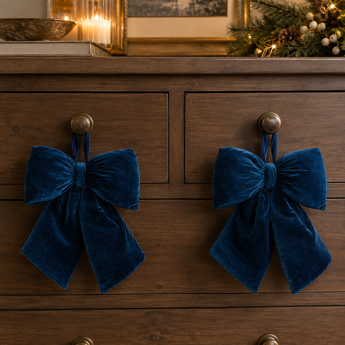 Set of 2 25cm Nordic Lights Blue Velvet Decorative Bows blue, SO'HOME