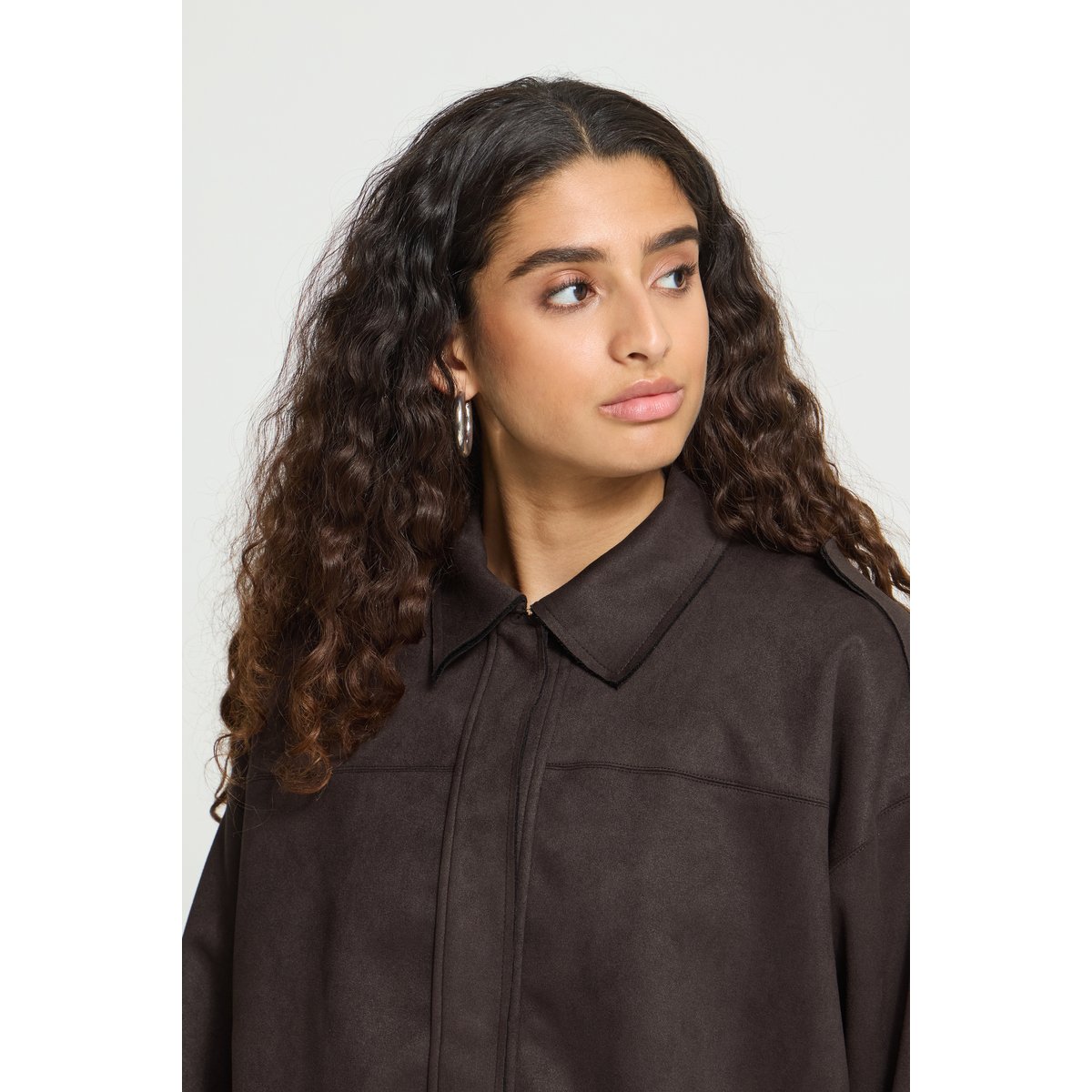 Veste manches longues, col chemise marron chocolate torte, ICHI